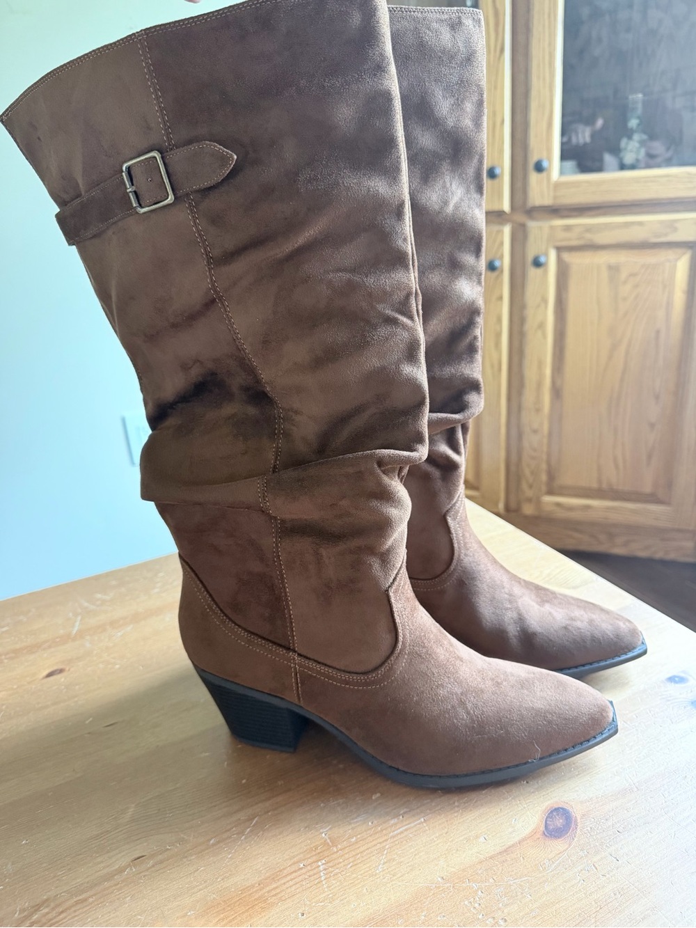 Journee Collection Brown Mid-Calf Slouchy Block Heel Boots